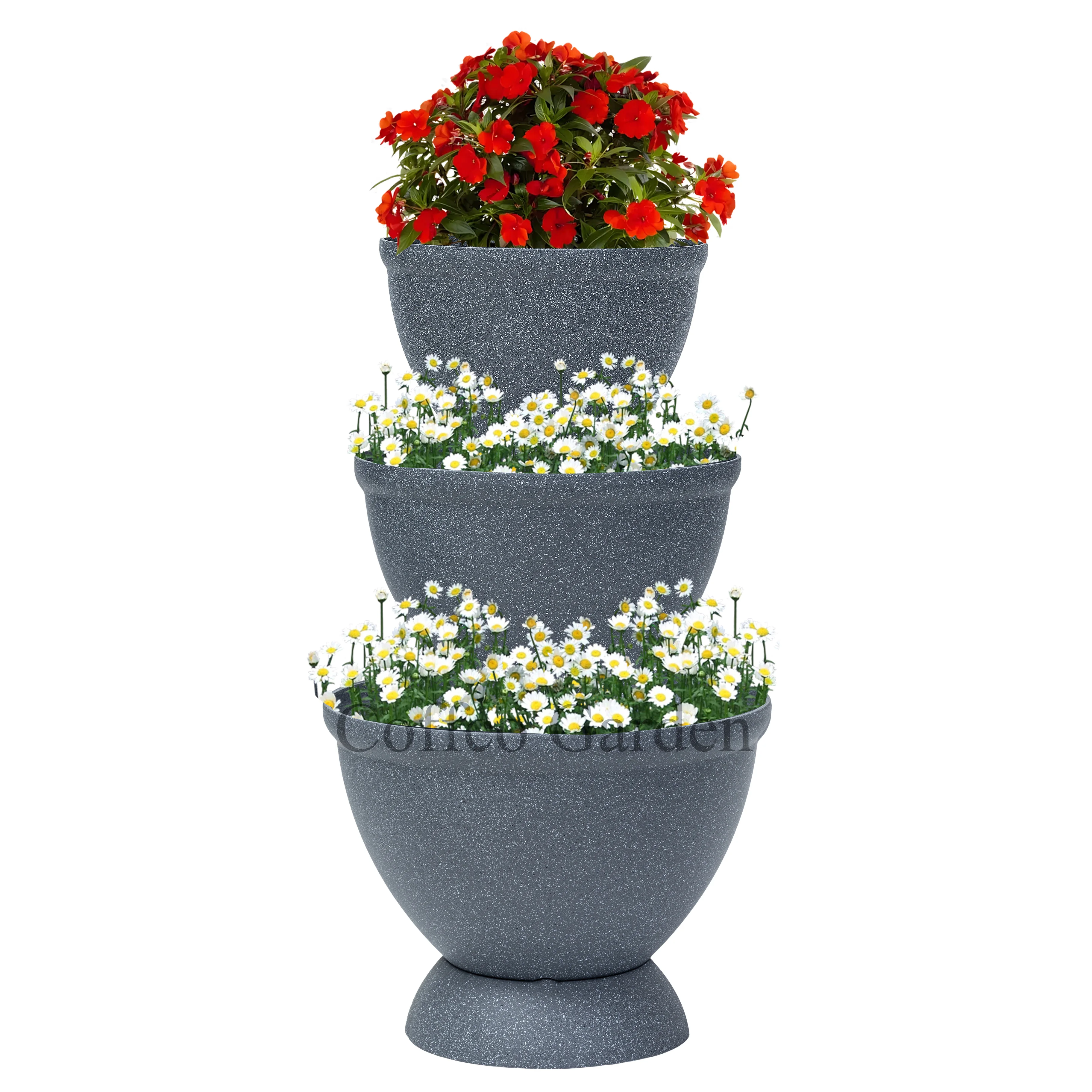 Coffco Plastic Garden Pots-Garden Decoration Flower Pots 14inch Glazed Triple Flower Pot With tray,for Indoor&Outdoor
