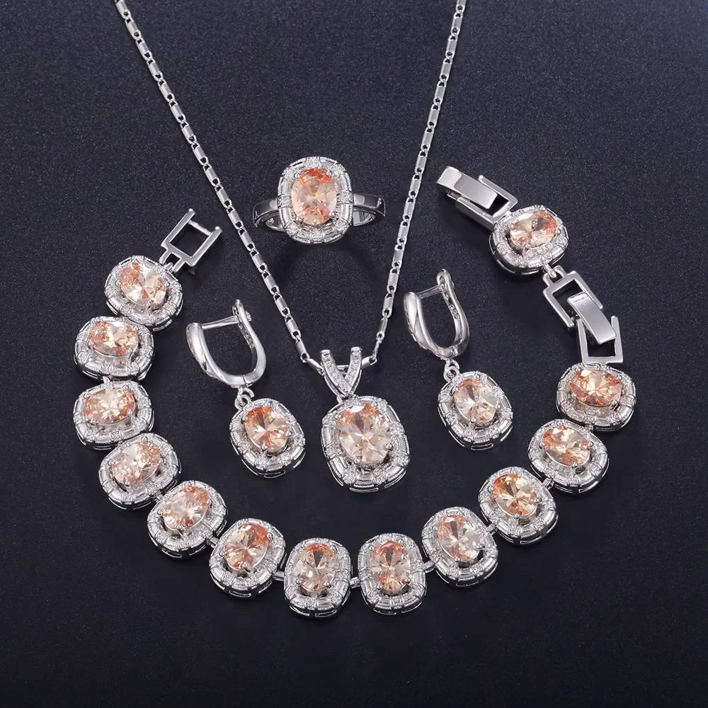 Brass Wholesale China Fashion Woman Wedding 925 sterling silver jewelry Bridal Jewelry Set