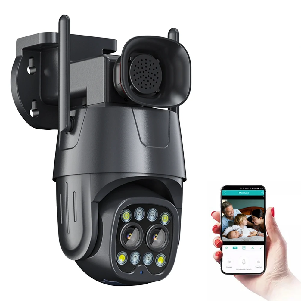 CamhiPro 4K 8MP полноцветная камера ночного видения с автоматическим отслеживанием Wi-Fi камера видеонаблюдения беспроводная уличная камера с двумя объективами PTZ с сиреной