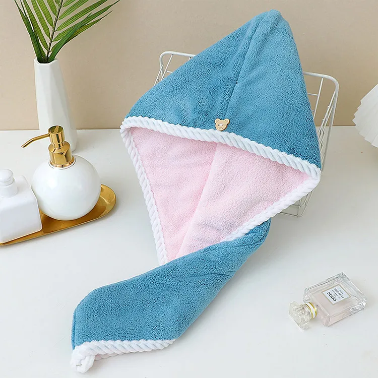 Double layer thick coral velvet dry hair towel  soft and strong water absorbing curly and straight hair special dry hair cap