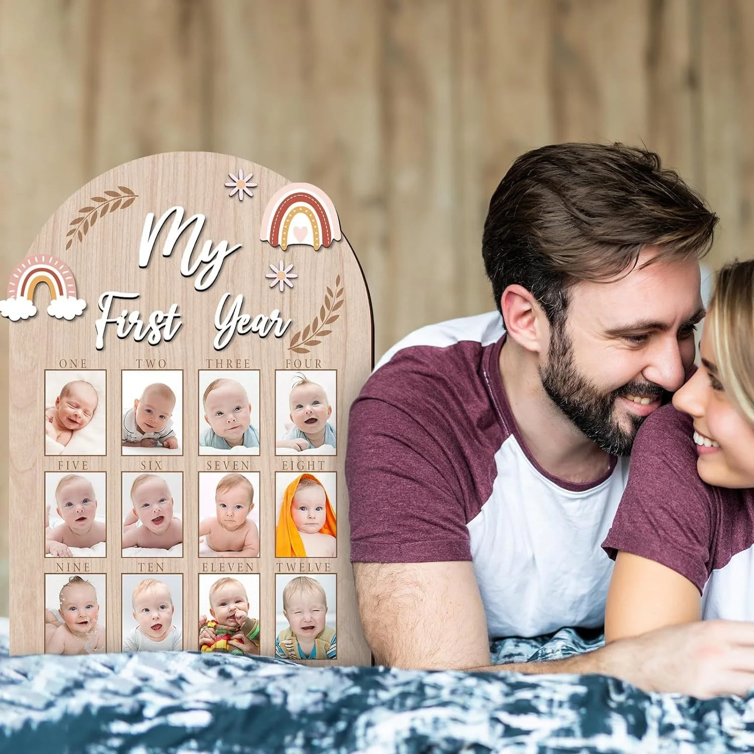 Оптовая продажа мой первый год фоторамка деревянная детская 12 месяцев рамка на память для новорожденных