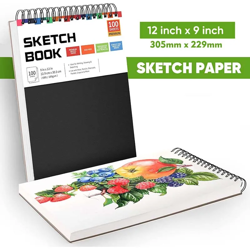 LISI 100 Sheets  68lb/100gsm  Acid Free Artistic Paper Sketch Pad Sketchbook For Kids Adults Beginners Artists Drawing