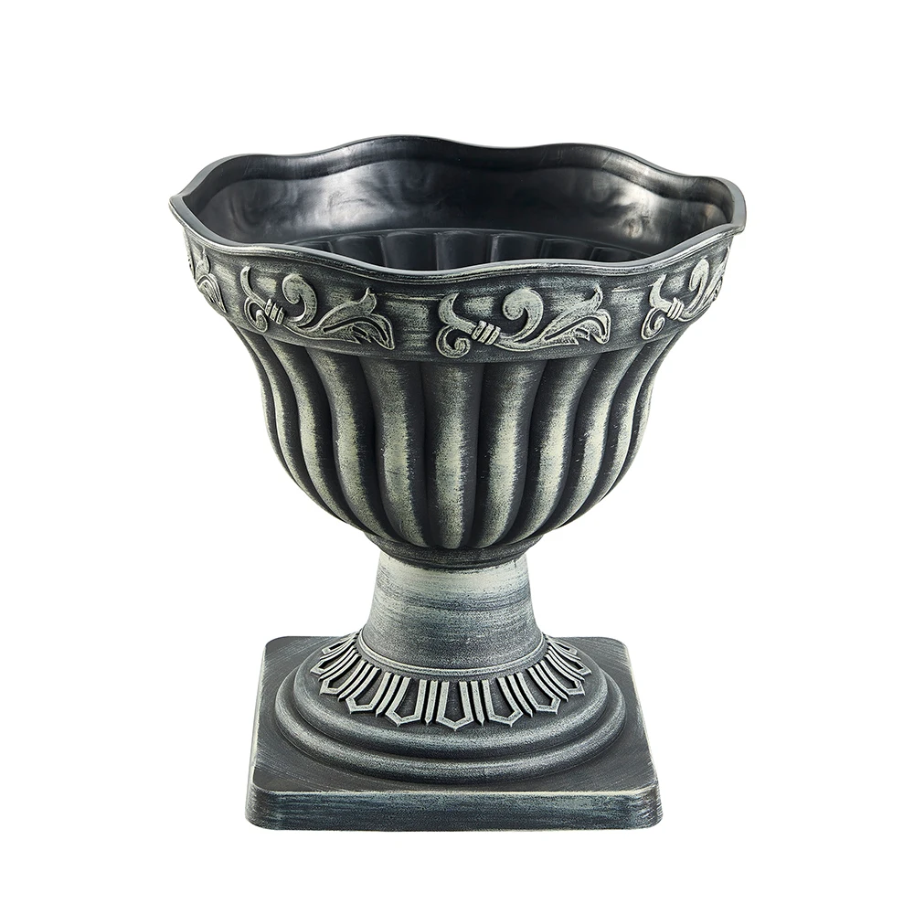 Outdoor garden silver plastic flower pots urn planter wholesale