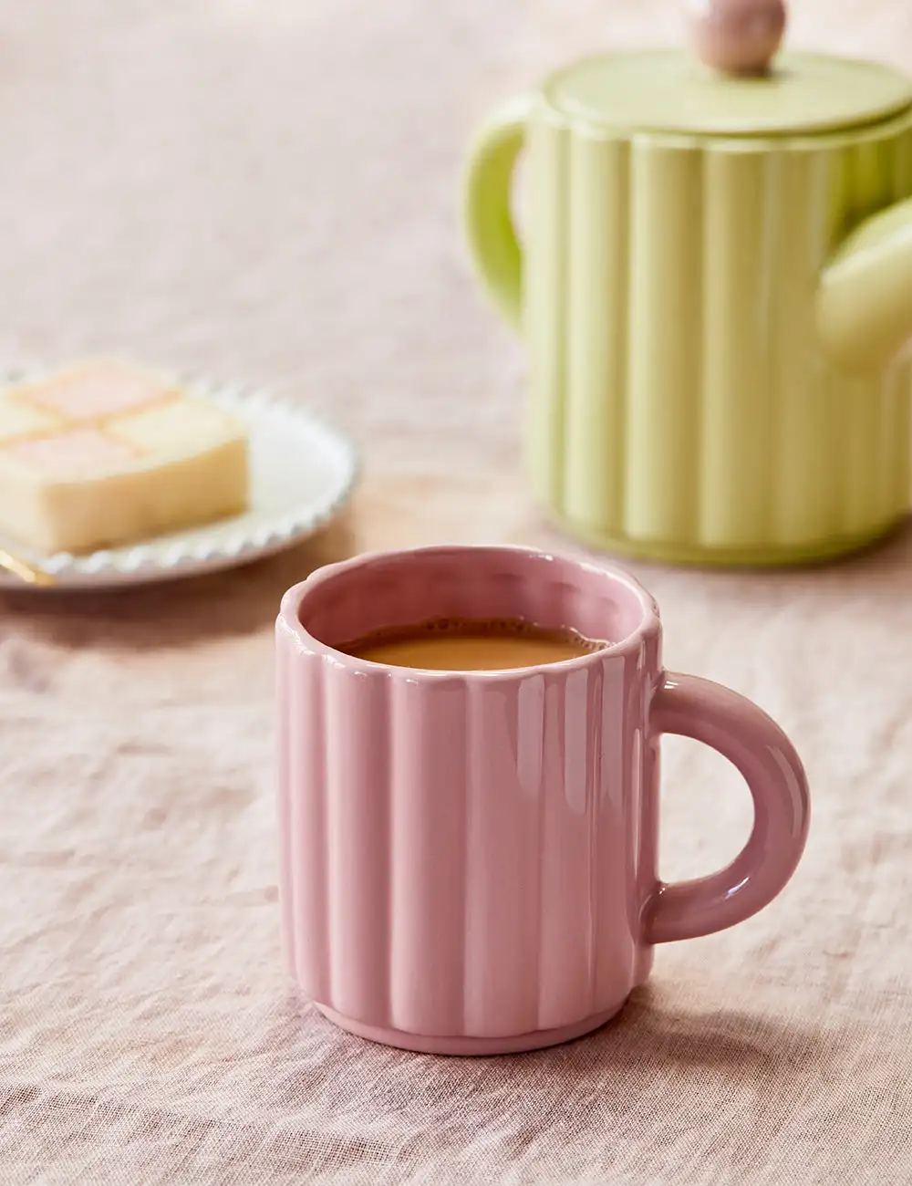 Gifts macaron color stripe embossed coffee and tea sets unique porcelain tea pot and cup set