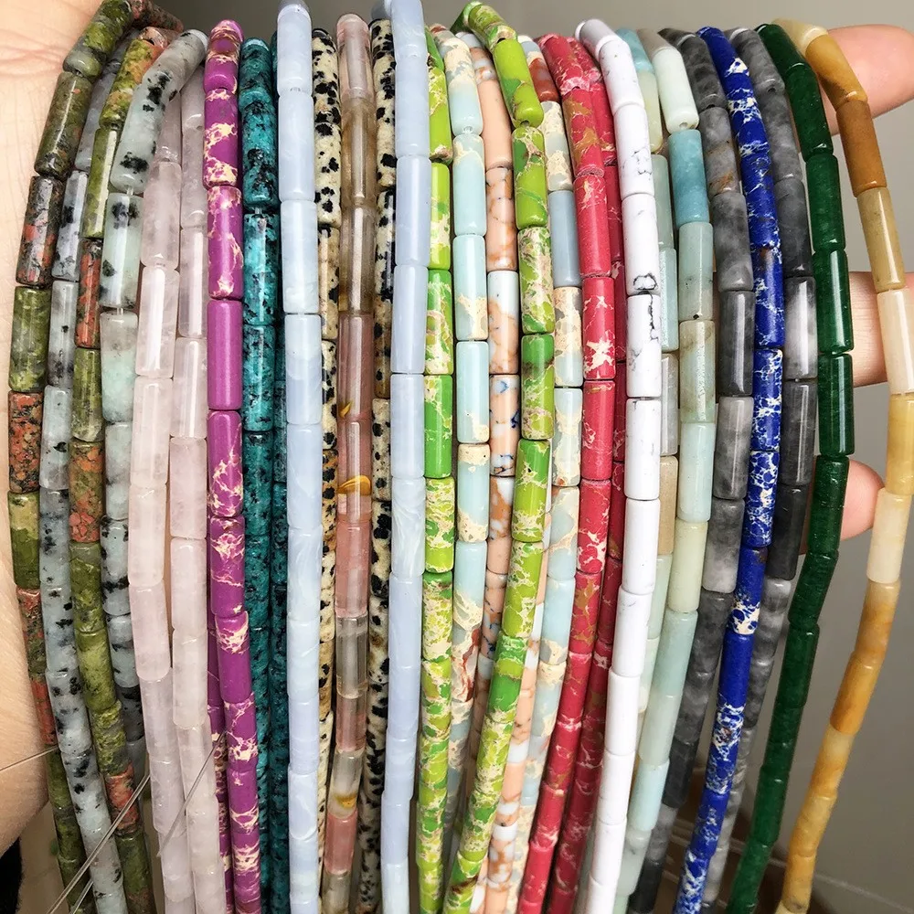4*13mm Natural Stone Cylinder String Round Barrel Long Straight Pipe DIY Bead Powder Imperial Stone Loose Beads Jewelry Making
