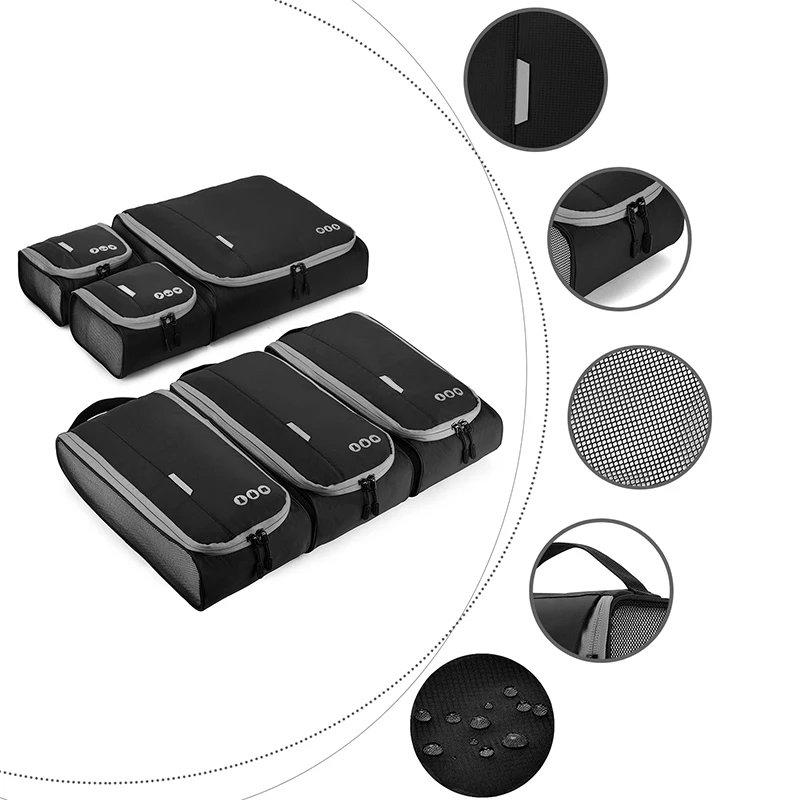 Worthfind Пользовательский логотип, водонепроницаемые 6 шт. компрессионных упаковочных кубиков из полиэстера, набор вместительных дорожных сумок