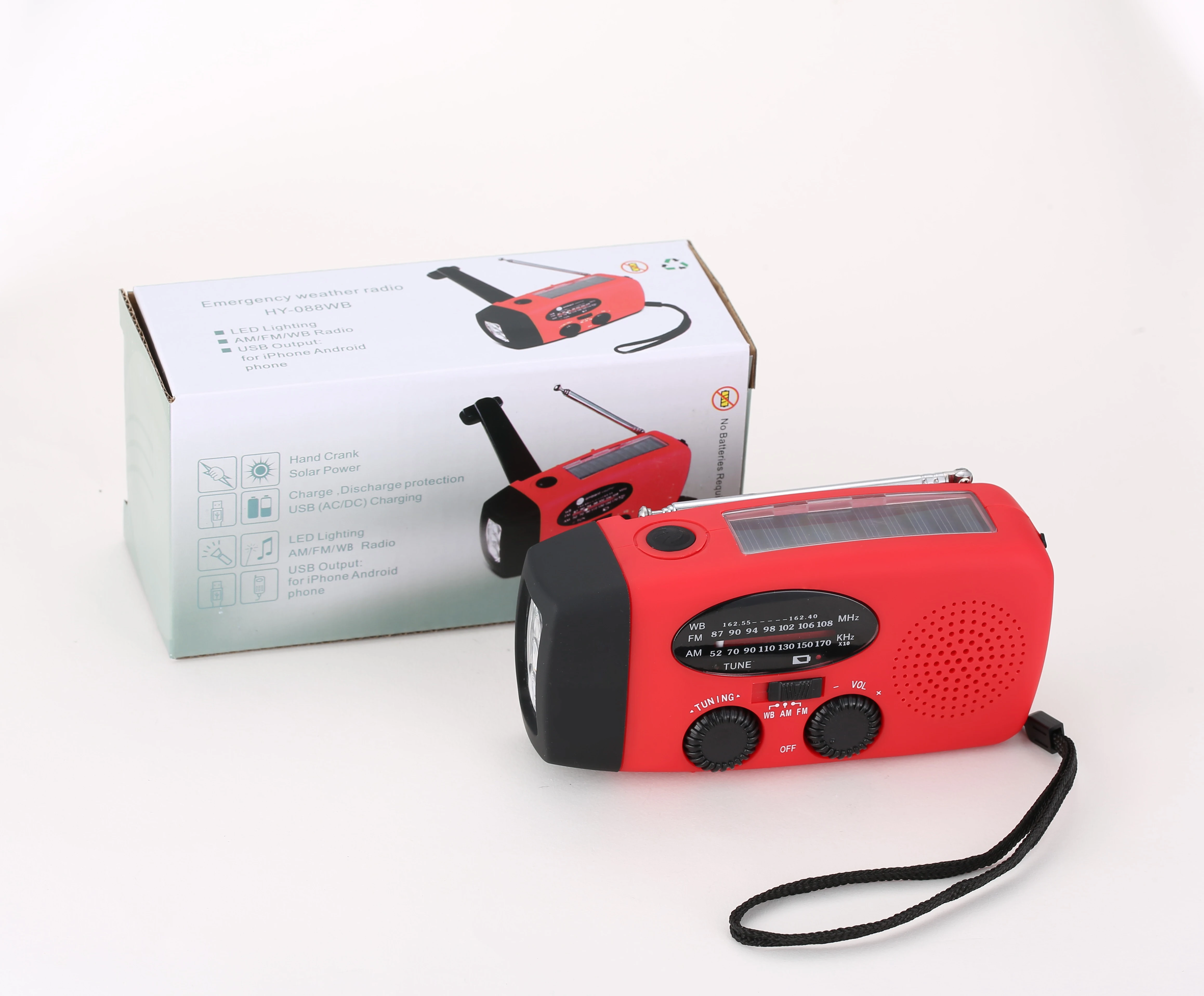 Amazon hot sale solar hand crank NOAA weather radio torch with 600/1000mah cell phone charger