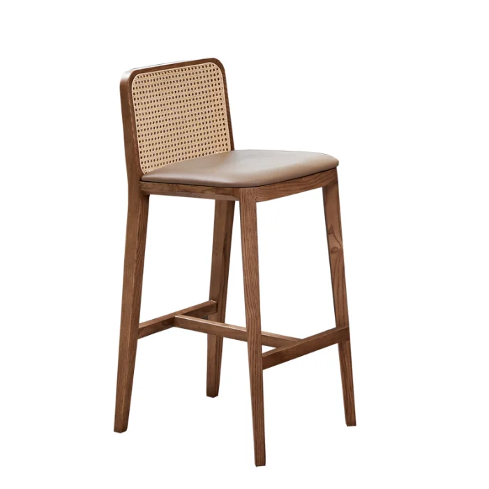 Wholesale High Quality Nordic Upholstered Bar Stool Wood Chair Rattan Chair for Bar