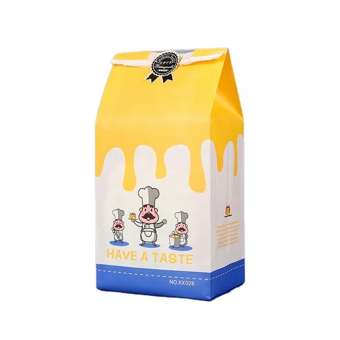 Kraft Paper Bag Square Bottom Oil Proof Food Packaging Thickened Film Bags Toast Bread Takeaway Carton Sandwich Bag 1000