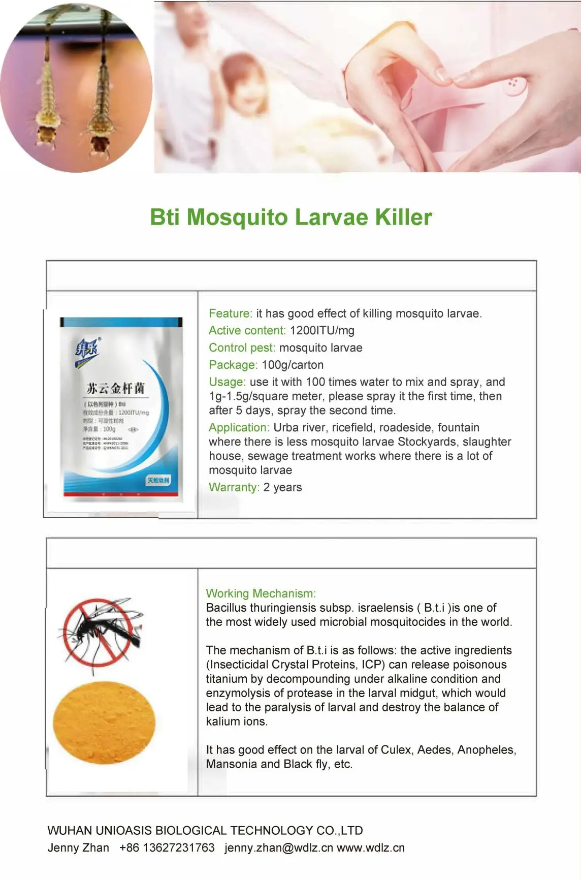 Mosquitoes Wiggler Killer Trap Bti WP Culex Aedes Anopheles Blackfly Larval in Aquaculture Best Insecticide