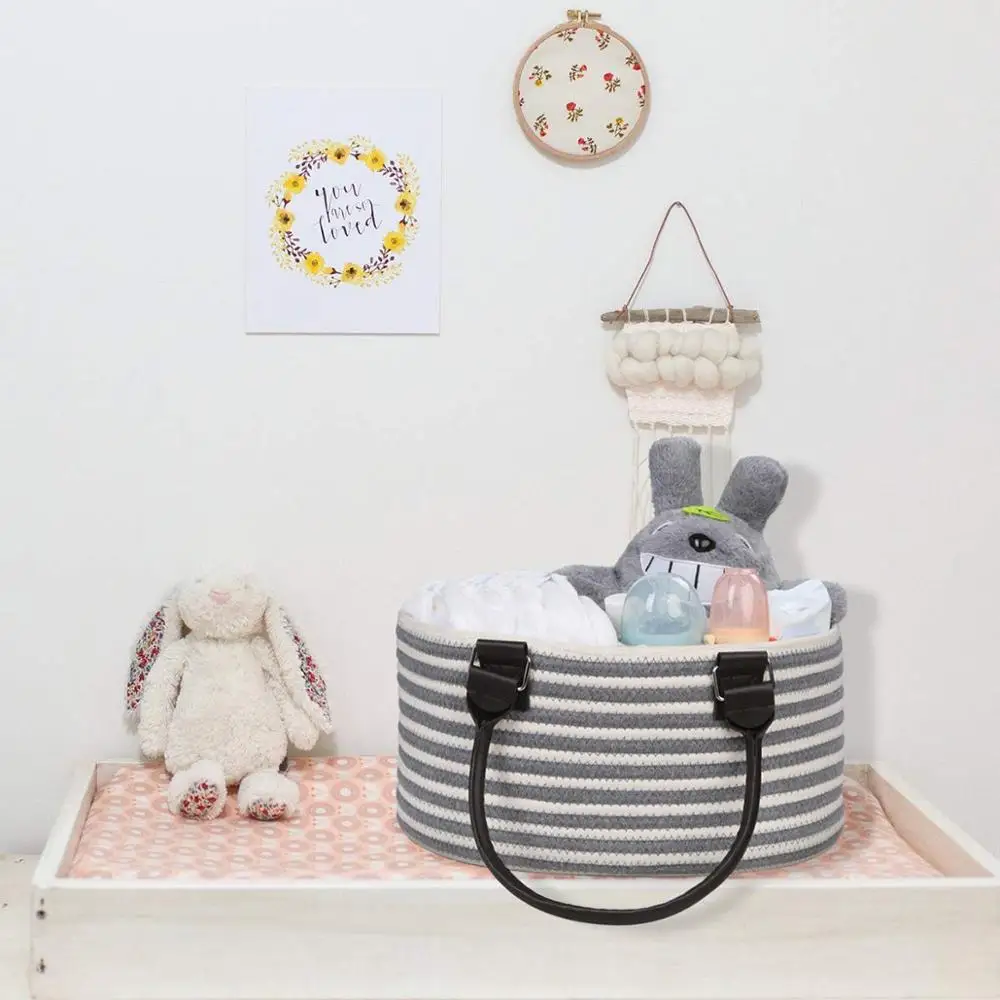 QJMAX Cotton Rope Diaper Caddy Organizer And Removeable Divider
