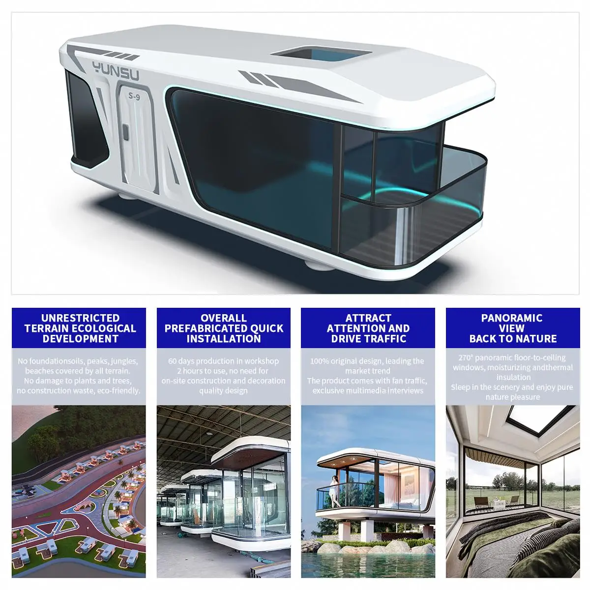 Portable Homes Modular Prefab Commercial Space Capsule Outdoor Eco Beach Houses for Sale