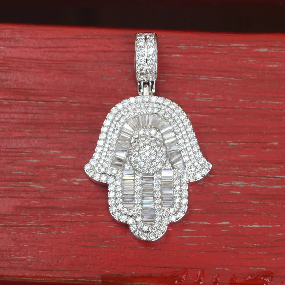 18K Gold  Baguette Hamsa Hand Necklace