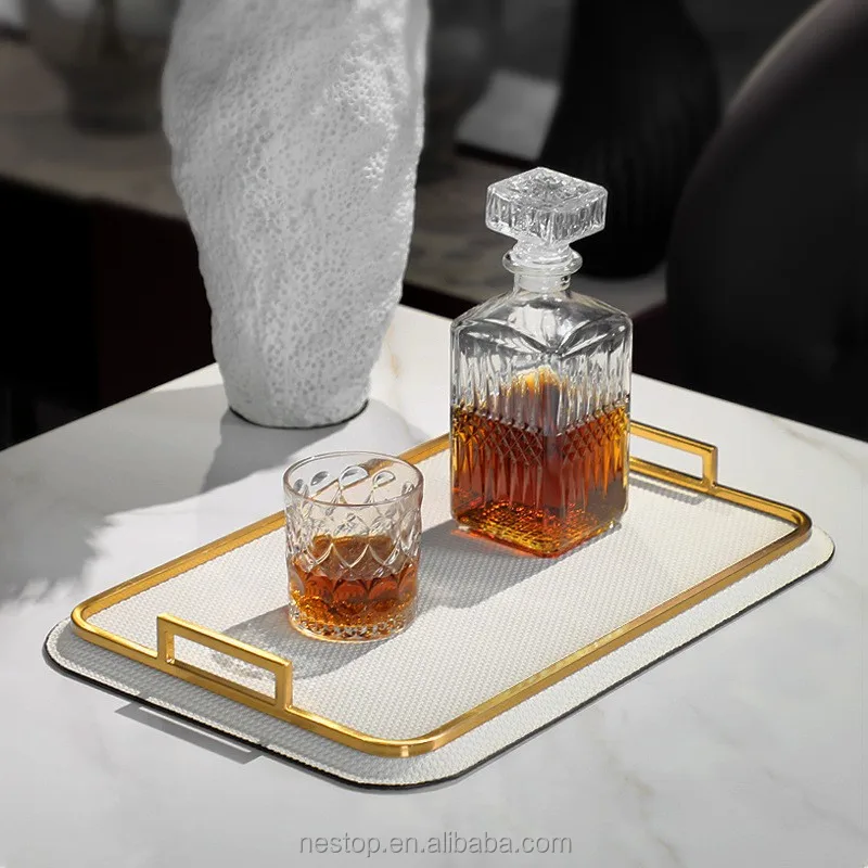 Luxury Tray with Handles PU Leather Braided Serving Trays for Restaurant  Living Room Coffee Table Storage Decorative Trays