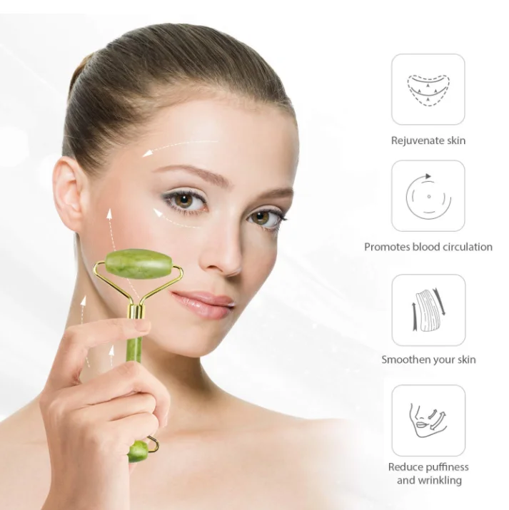 Jet Face Lifting Massage Gua Sha Set Jade Face Roller 100% Real Natural Facial jade facial roller