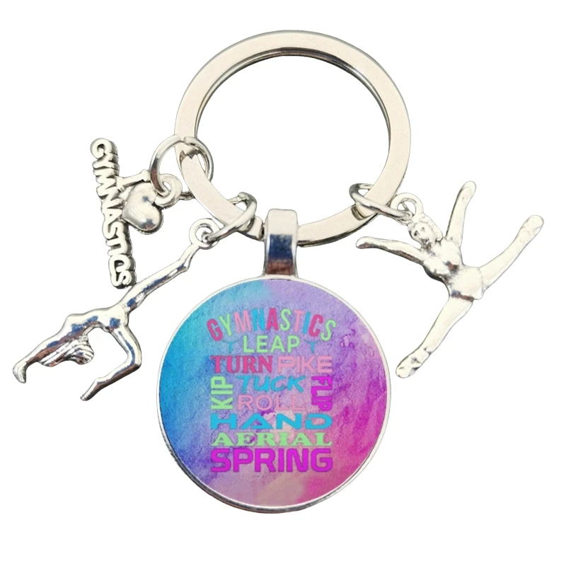 dance enthusiast inspirational keychain glass key chains Cheerleader keychain bag charm pendant Girl keyring gymnastics keychain