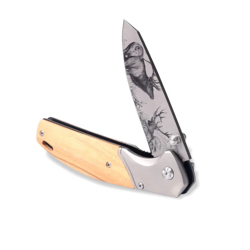 Keensun CL0655 Wooden Handle Folding Pocket Knife for Survival Combat Knife Steel Quick-change Aluminum