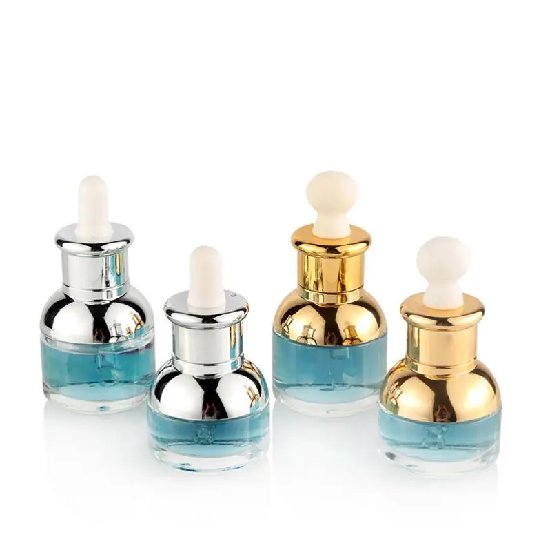 China factory stock round fine oil bottle packing dropper cosmetics serum bottle 20ml 30ml glass drop bottles with custom logo