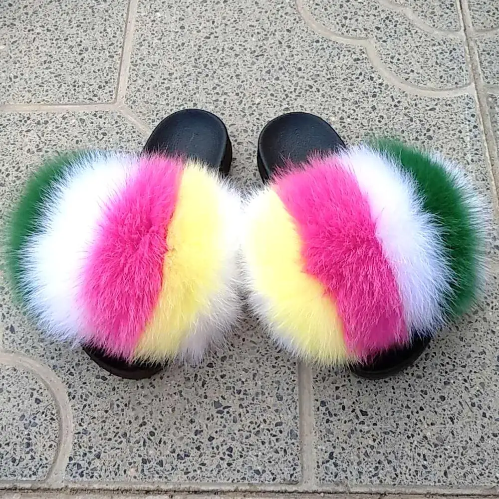 Perfect Wholesale Fashionable Real Fur  Womens Leather Fur Slipper
