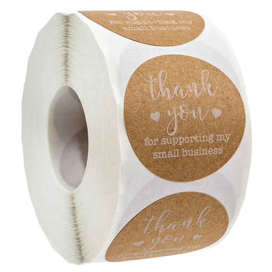 
Natural Color Brown Custom Small Paper Printed Roll Thank You Kraft Paper Sticker 