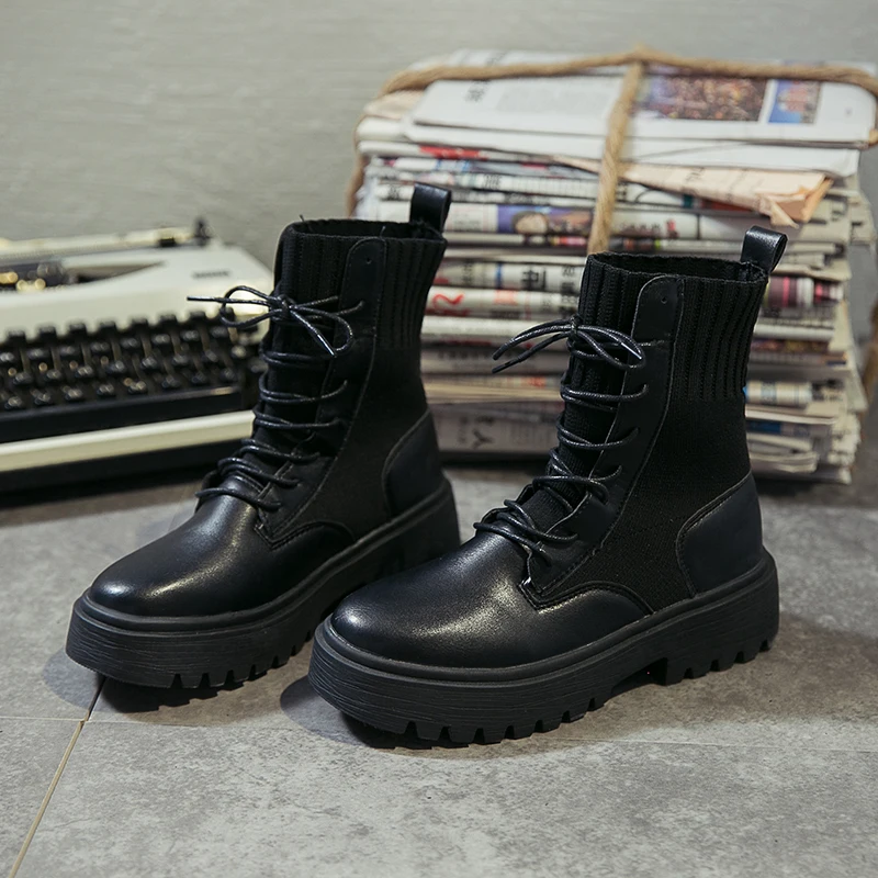 
2019 New Black Socks British Boty Boots Height Increased Women Ankle Winter Chunky Female Boots 