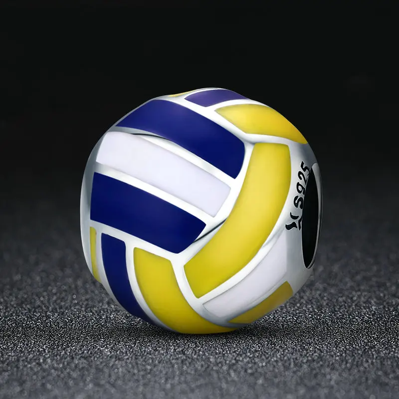 Sports Series Jewelry 925 Sterling Silver Yellow White Blue Volleyball Ball Bracelet Accessories SCC448