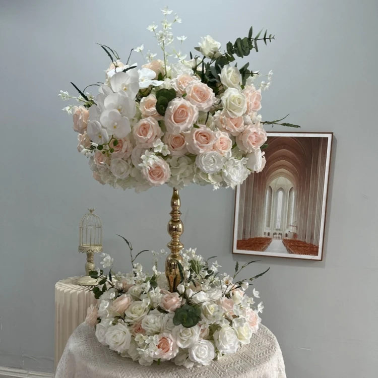 Decorative Artificial Flower Ball White and Pink Table Centerpiece Orchid Rose Flower Ball for Party Wedding Banquet Decoration