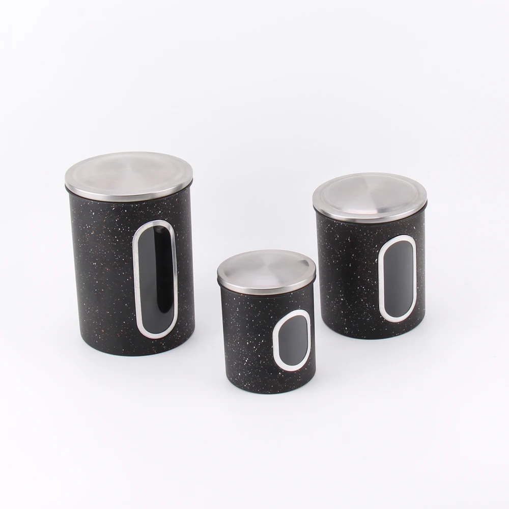 Black Color Set 3 Canisters Airtight Canister Tea Sugar Coffee Beans Storage Jar