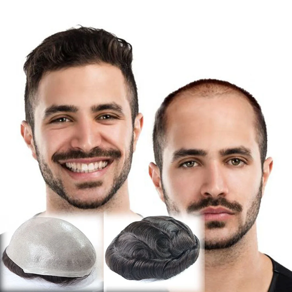 Тонкая кожа Mirage 100% парик из человеческих волос для мужчин; Однотонные мужские парик волос для ЖК-экрана, человеческие волосы штук V-петля спереди