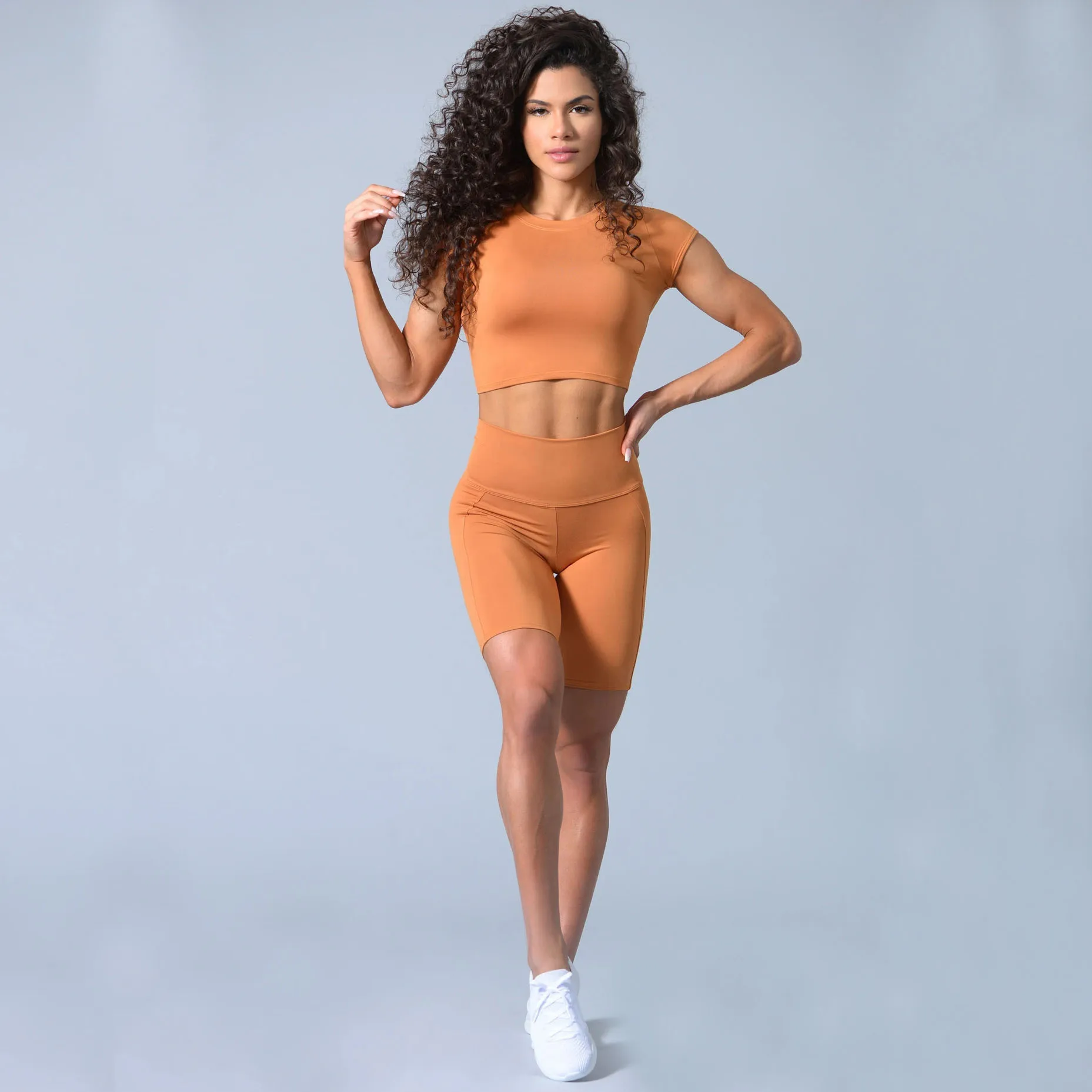 Women Vital Fitness Short Sleeve Crop Top Shirts Running Shorts Workout Clothes For Women Gym Sets 2 Piece Set Seamless Yoga Set