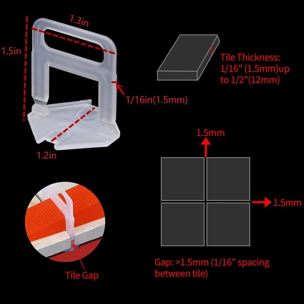 1.5mm Tile Leveling System Tile Spacers Clips For Between Walls