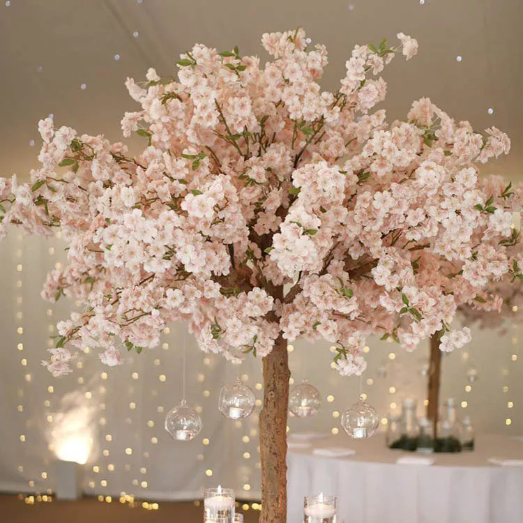 Fiberglass Artificial Flower Pink Cherry Tree Blossoms Plants For Outside Home Decoration
