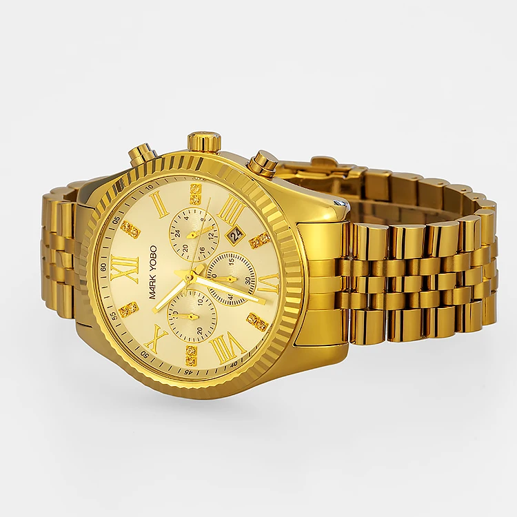 Wholesale Custom logo or NO LOGO  Luxury All 316L Stainless Steel  14K 18K gold Plated Men Japan Quartz Movement watch
