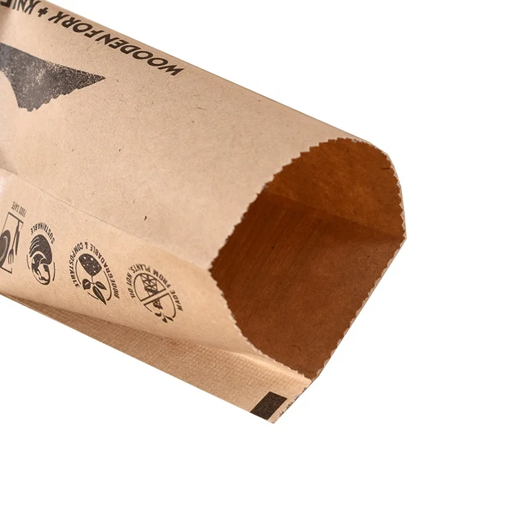 Central Back Sealed Kraft Paper Fork Knife Napkin Cutlery Compostable Biodegradable Packaging Bag