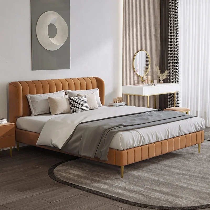 modern slat frame double full queen platform faux leather velvet fabric linen upholstered tufted king size bed with storage box