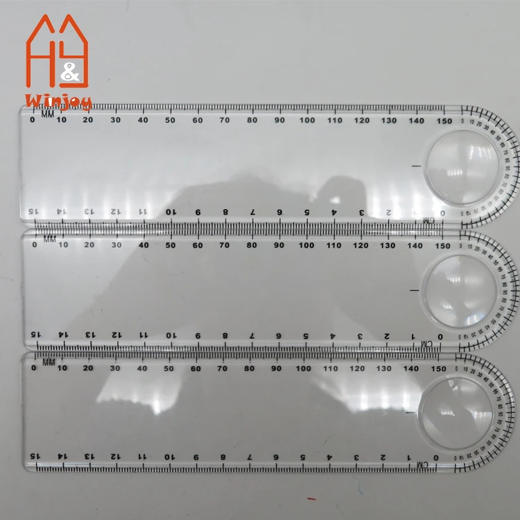 Custom colorless transparent magnifying glass plastic ruler Medical plastic ruler exported to Europe USA magnifying glass ruler