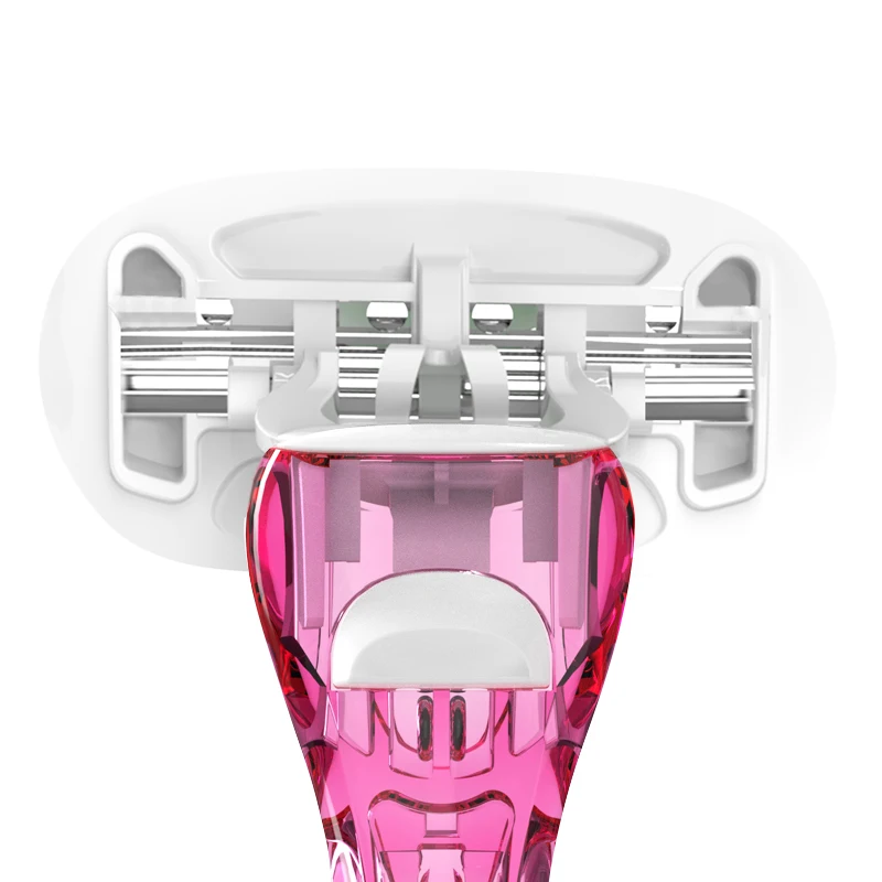 New women lady red color special design plastic handle shaving razor  5 blade replaceable cartridge factory