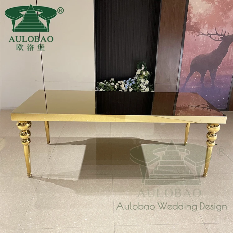 Luxurious mirror stainless steel wedding supplies gold table for 8 people