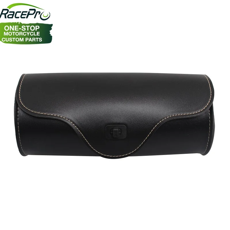 Motorcycle Barrel Saddle Bag Black PU Leather Side Tail Luggage Bag Tool Storage For Harley Cafe Racer Honda Suzuki Chopper
