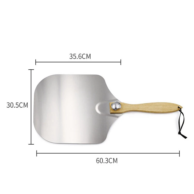 Amazon hot sale foldable wood handle removable pizza aluminum shovel cake safety transfer folding pizza tray baking pizza tool