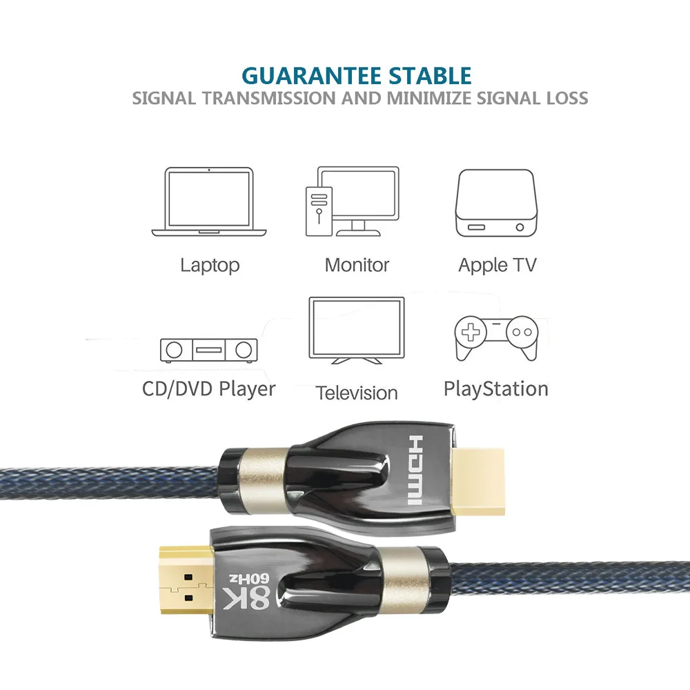 Zinc Alloy Metal Housing HDMI Line 8k Flexible Cord HDMI 21 8K UHD 8K 48Gbps HDMI Cable