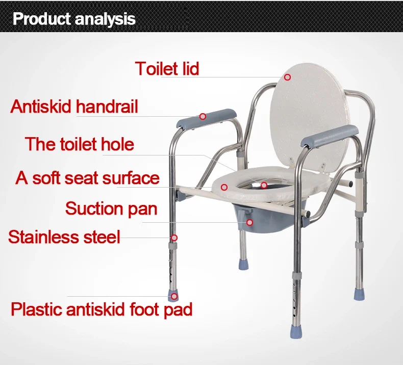  Регулируемый по высоте стул для унитаза складной из нержавеющей стали взрослых