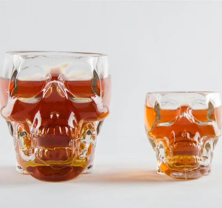 Wholesale Clear Whiskey Skull Shot Jar Bourbon Brandy Liquor Juice Water Glass Wine Bottle With Stopper Cork