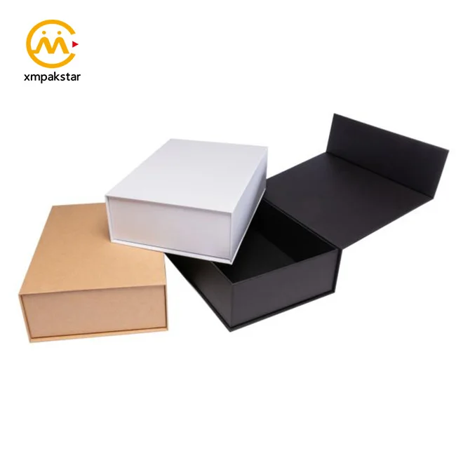 Custom logo black collapsible rigid cardboard foldable gift packaging box with magnetic lid