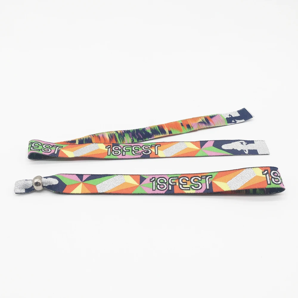 Custom Festival Recycled PET Fabric Woven Bracelet with Adjustable Plastic Clip Promotional Wristband