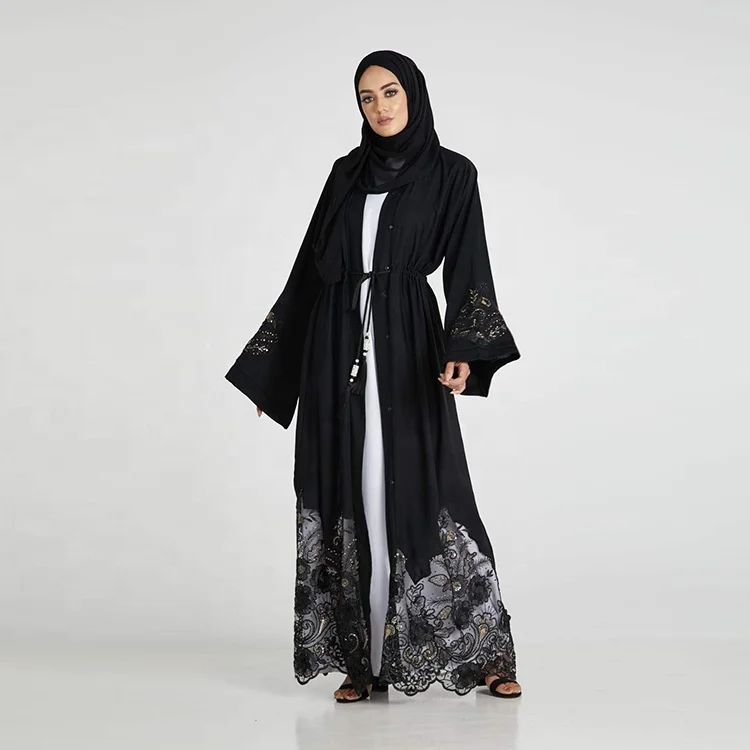 
Fashion lace decoration embroidery 2021 hijab dresses open abaya muslim std0984 