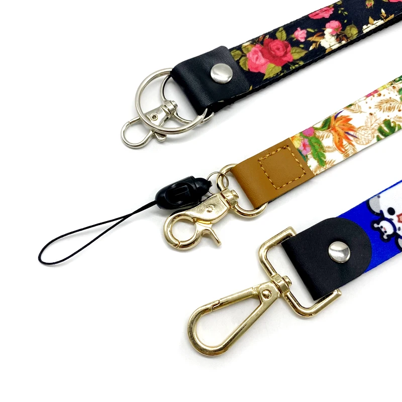 Custom logo printed sublimation strap wrist polyester keychain lanyard short key chain lanyards