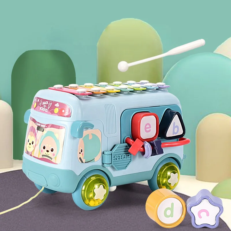Multifunction School Bus Toys For Kids With Piano Letter Baby Rattle