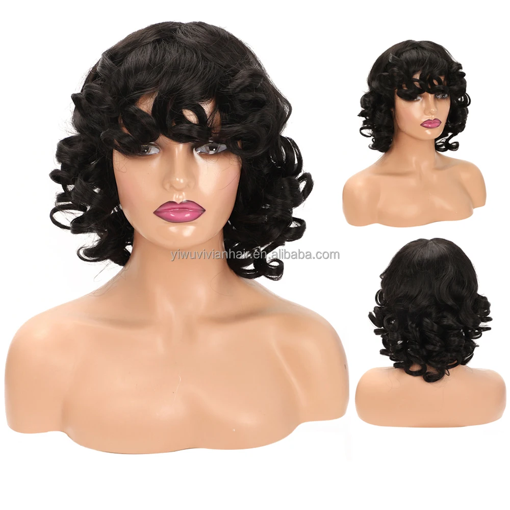 Popular synthetic 13inch short bomb fluffy non lace wigs with fringe big curl colorful cosplay wigs ombre 1BT118# hair vendors