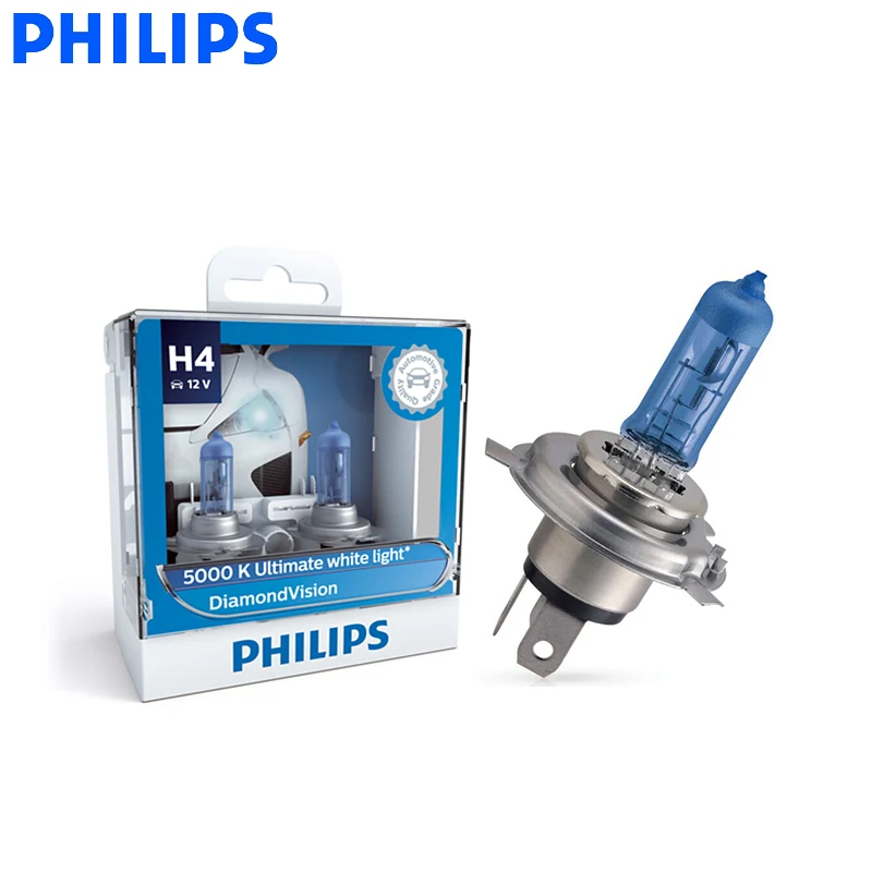 Philips Diamond Vision H1 H4 H7 H8 H11 9005 9006 HB3 HB4 12V DV 5000K Cool White Light Car Halogen Headlight Fog Lamp